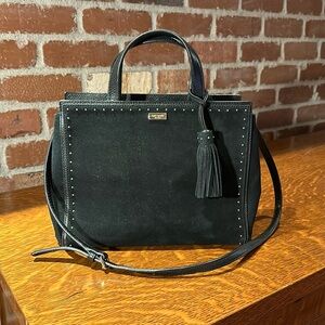 Kate Spade Abby West Street Black Suede Satchel With Tassel Gold Tone Hardware